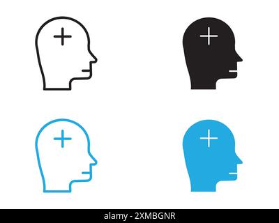 Mental health icon (2) vector line logo mark or symbol set collection outline style Stock Vector