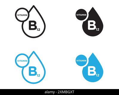 Vitamin B12 drop icon vector line logo mark or symbol set collection outline style Stock Vector