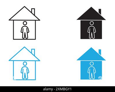 Stay home icon vector line logo mark or symbol set collection outline style Stock Vector