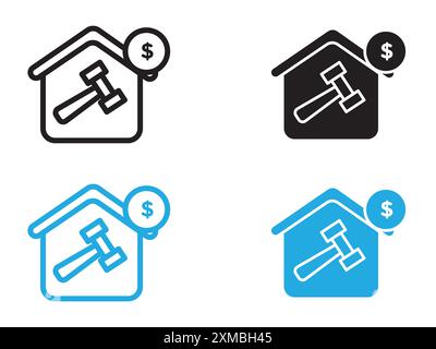 Real estate auction icon vector line logo mark or symbol set collection outline style Stock Vector