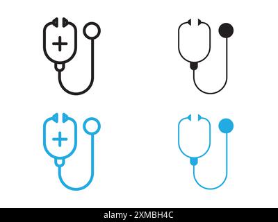 Stethoscope icon vector line logo mark or symbol set collection outline style Stock Vector