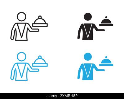 restaurant Waiter icon vector line logo mark or symbol set collection outline style Stock Vector