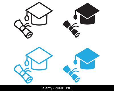 Graduated student icon Black line art vector in black and white outline ...