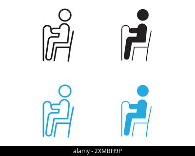 Seniors or old man sitting icon vector line logo mark or symbol set collection outline style Stock Vector