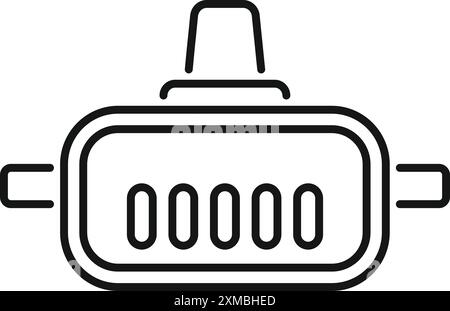 Vr glasses for gaming showing loading code on display, virtual reality gaming hardware outline icon Stock Vector
