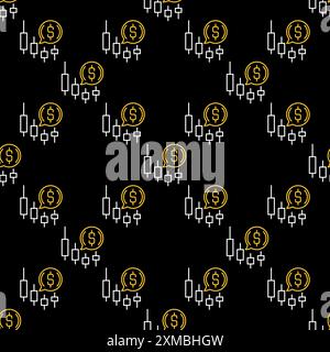 Dollar in Speech Bubble with Candlestick Chart vector concept outline seamless pattern Stock Vector