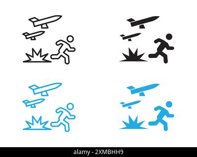 war Refugee icon vector line logo mark or symbol set collection outline style Stock Vector