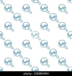 Magnifying Glass and Candlestick Chart Searching vector Magnifier concept outline seamless pattern Stock Vector