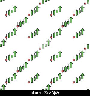 Uptrend Candlestick Chart vector concept colored seamless pattern Stock Vector