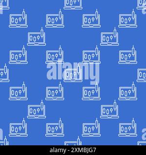 Vector Candlestick Chart Pattern on Laptop Screen concept outline seamless pattern Stock Vector