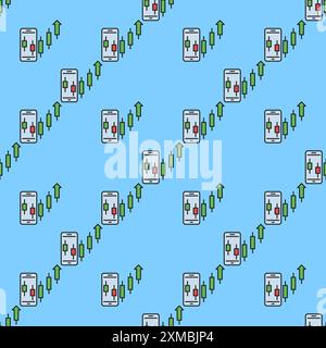 Uptrend crypto formation on Smart Phone Screen vector mobile trading concept colored seamless pattern Stock Vector