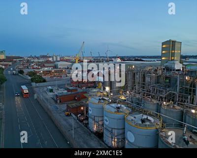 Aerial view of the Cargill food product supplier’s refinery operation at Brocklebank Dock Liverpool. Stock Photo