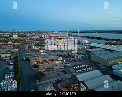 Aerial view of Liverpool Docks facing south from Brocklebank Dock. Stock Photo