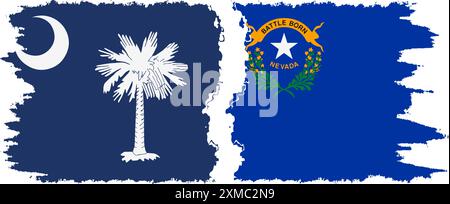 South Carolina and Nevada states grunge brush flags connection, vector ...