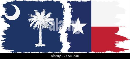 South Carolina and Texas states grunge brush flags connection, vector ...