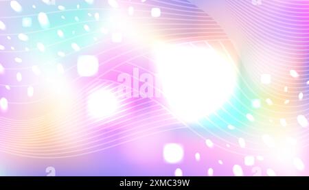 Rainbow holographic banner background. Stock vector illustration in neon kawaii style. Stock Vector