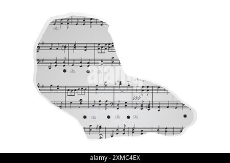 a piece of torn paper, a collage of notebook paper, musical notes from an old newspaper. Paper scrap.Vector elements Stock Vector