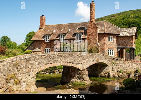 Pack Horse Bridge and Cottage, Allerford, Somerset, England Stock Photo