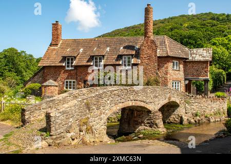 Pack Horse Bridge and Cottage, Allerford, Somerset, England Stock Photo