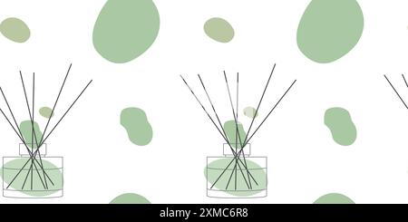 Aromatherapy seamless pattern. Aroma diffuser, essential oil for home. Vector outline, line art illustration concept with Color Abstract shape. Glass Stock Vector