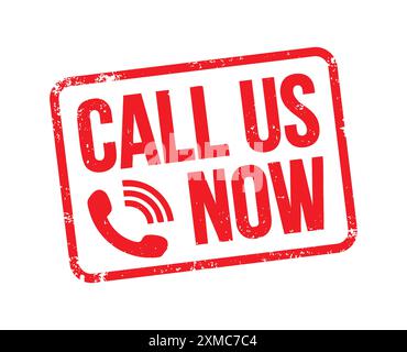 Call us now square grunge red rubber stamp isolated on white background. vector illustration Stock Vector