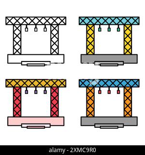 Set of stage scene constructions icon, web frame podium sign, show design vector illustration . Stock Vector