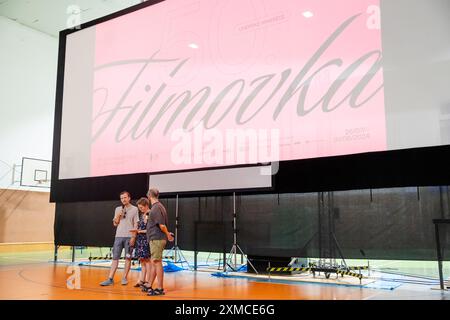 Polish actor Artur Paczesny, left, introduced film Next to nothing (Tyle co nic) at the 50th Summer film School on 26 July 2024 in Uherske Hradiste, C Stock Photo