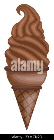 Chocolate ice cream beautifully presented in a chocolate-flavored soft cone Stock Vector