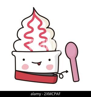 Cute Korean ice cream "Double Bianco" with a spoon on the bottom Stock Vector