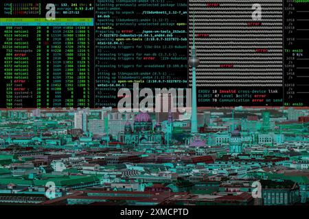 Symbolic image cyberattack, computer crime, cybercrime, computer hackers attack the IT infrastructure of a city, Berlin Stock Photo