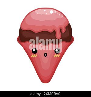 Kawaii Strawberry Waffle Cone Ice Cream Stock Vector