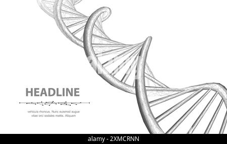 DNA. Abstract 3d polygonal wireframe dna molecule helix spiral on white background. Stock Vector