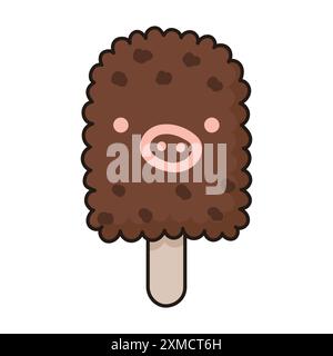 Korean ice cream "Pig Bar" with strawberry jam and vanilla ice cream topped with chocolate crumbles Stock Vector
