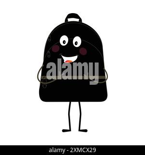 Backpack mascot cartoon Back to school and have fun. Character doodle illustration of walking school bag, Retro character design of a school bag Stock Vector