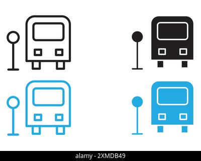 Bus stop stand icon vector line logo mark or symbol set collection outline style Stock Vector