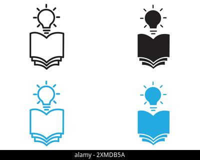 book with bulb icon vector line logo mark or symbol set collection outline style Stock Vector