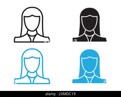 Female Avatar icon vector line logo mark or symbol set collection outline style Stock Vector