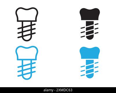 Dental implants icon vector line logo mark or symbol set collection outline style Stock Vector