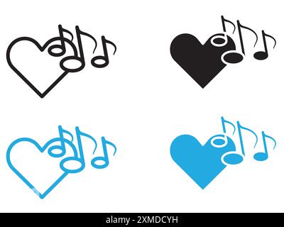 Heard heart note icon vector line logo mark or symbol set collection outline style Stock Vector