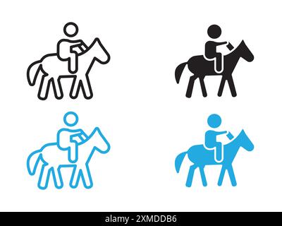 horse Ride icon vector line logo mark or symbol set collection outline style Stock Vector