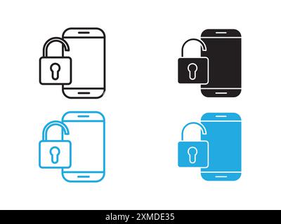 Mobile Unlock icon vector line logo mark or symbol set collection outline style Stock Vector