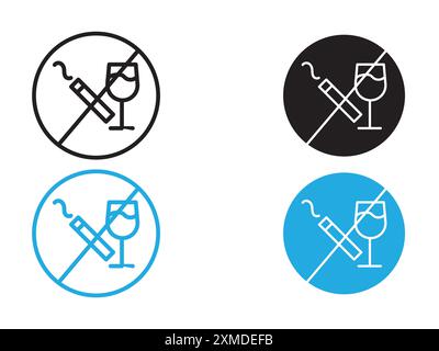 No alcohol and cigarettes icon vector line logo mark or symbol set collection outline style Stock Vector