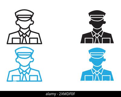 Male chief officer icon vector line logo mark or symbol set collection outline style Stock Vector