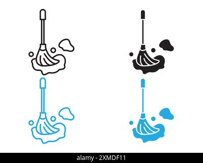 Mopping floors icon vector line logo mark or symbol set collection outline style Stock Vector