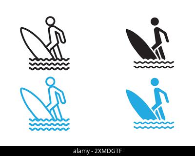 surfing icon vector line logo mark or symbol set collection outline style Stock Vector