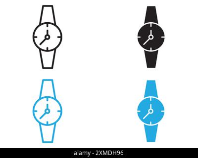 Wristwatch icon vector line logo mark or symbol set collection outline style Stock Vector