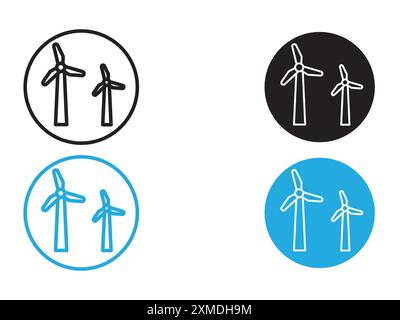 Wind power plant icon vector line logo mark or symbol set collection outline style Stock Vector