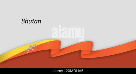 3d ribbon with national flag Bhutan isolated on white background with copyspace Stock Vector