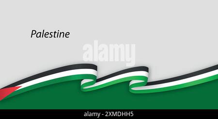 3d ribbon with national flag Palestine isolated on white background with copyspace Stock Vector