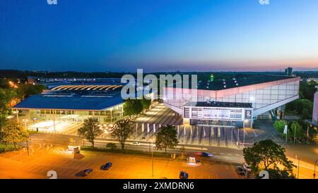 The Grugahalle, right and Messe Essen, entrance Messehaus Ost, North Rhine-Westphalia, Germany Stock Photo